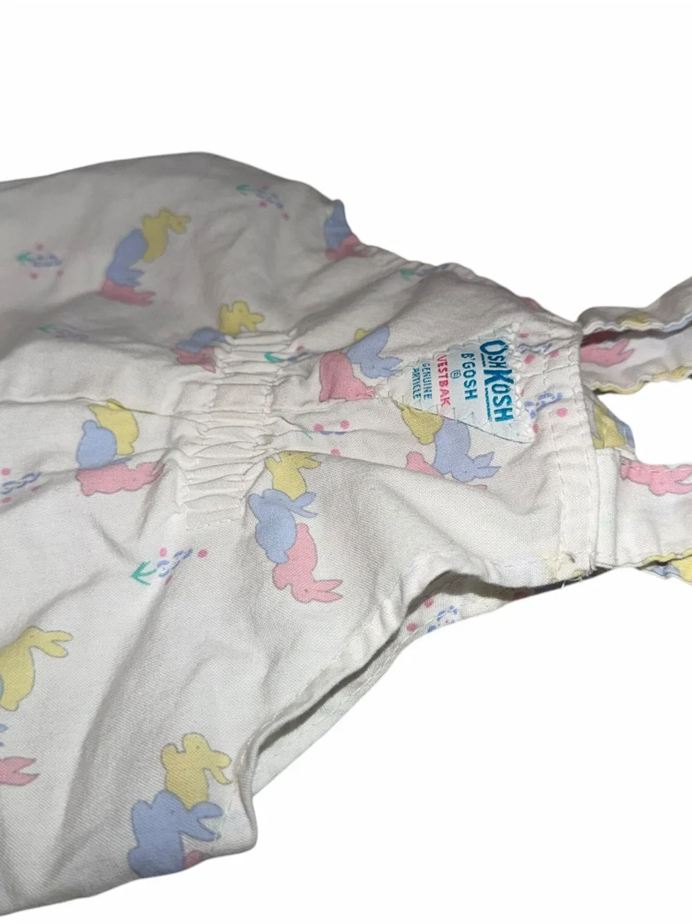 Vintage Rare OshKosh B’Gosh White Bunny Print Baby Shortalls Romper, Size 12m